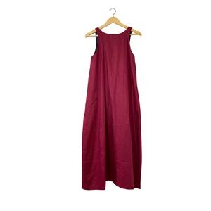 Locker Room Womens Linen Blend Maxi Dress Red Low Back Faux Leather Straps S/M